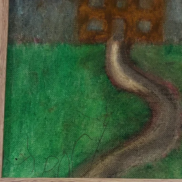 Original Pastel Painting by Local Child Artist Wooden Frame, “Rainbow House” - Picture 3 of 3